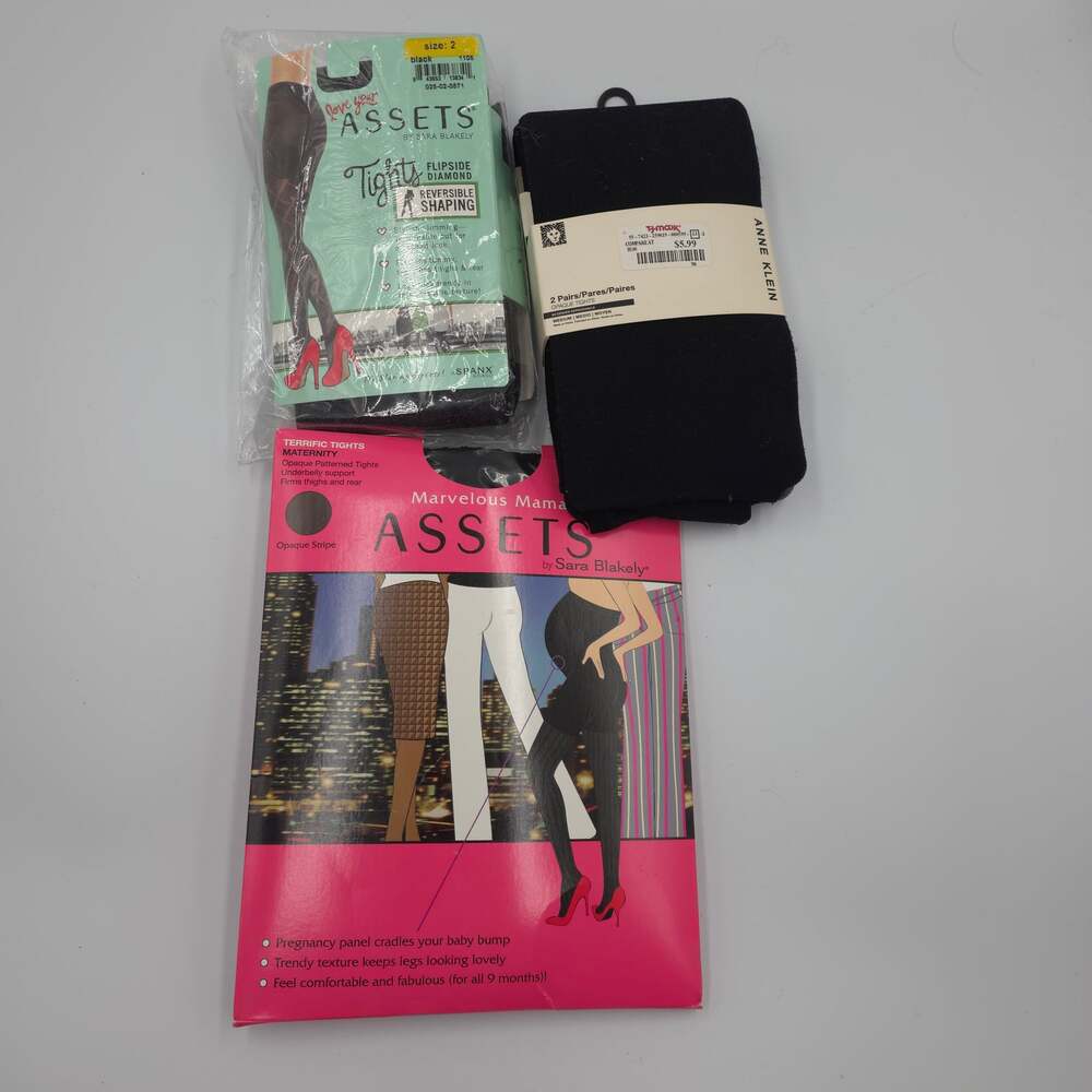 Lot of 3 Assets by Sara Blakely Maternity Tights & Anne Klein Black Hosiery